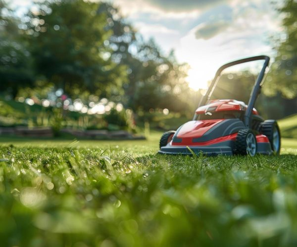 lawn-mower-on-lush-green-field-free-photo