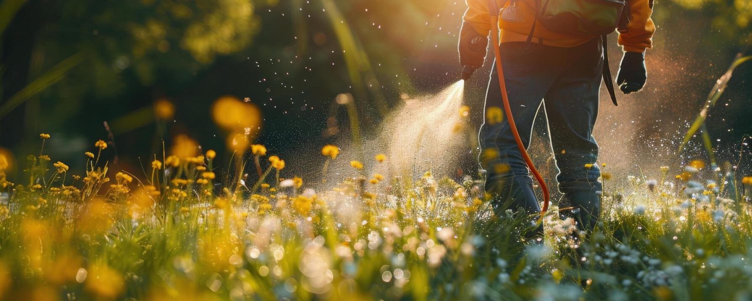 person-applying-pesticide-to-a-field-of-yellow-flowers-in-the-afternoon-sun-free-photo